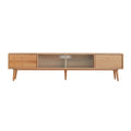 Mueble de TV con puertas de cristal y 3 cajones