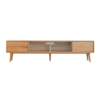 Mueble de TV con puertas de cristal y 3 cajones