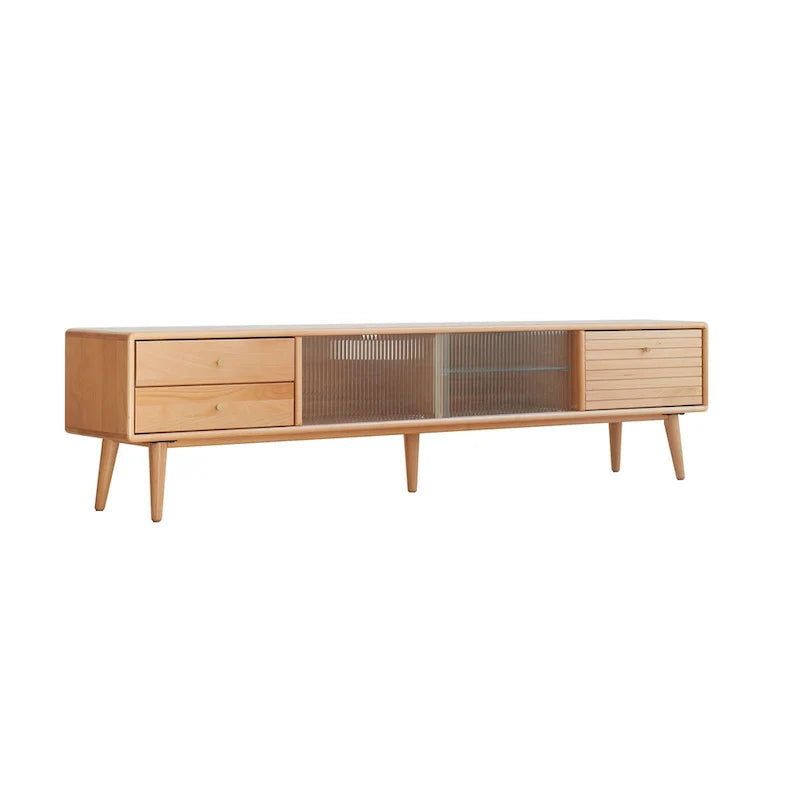 Mueble de TV con puertas de cristal y 3 cajones