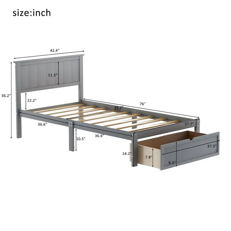 Cama de plataforma con cajón de almacenaje
