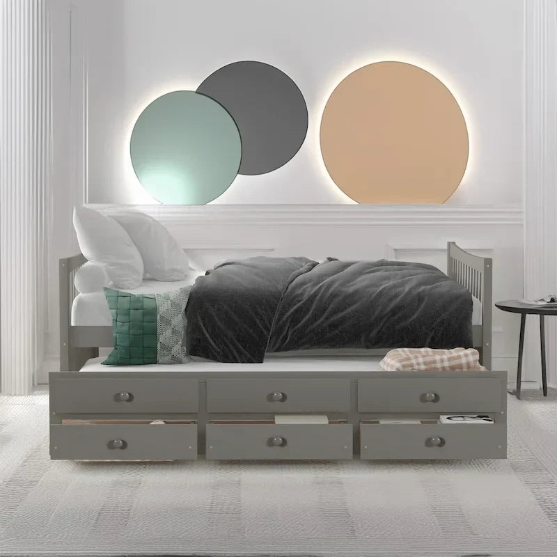 Cama nido doble con cama extraíble individual y cajones de almacenamiento