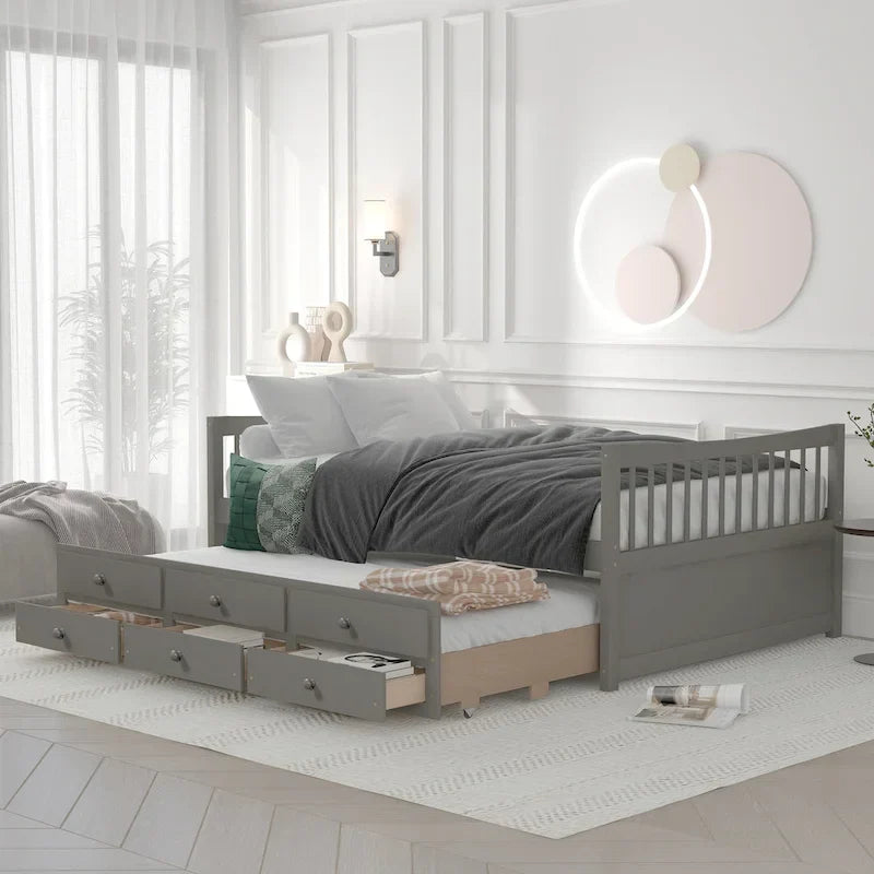 Cama nido doble con cama extraíble individual y cajones de almacenamiento