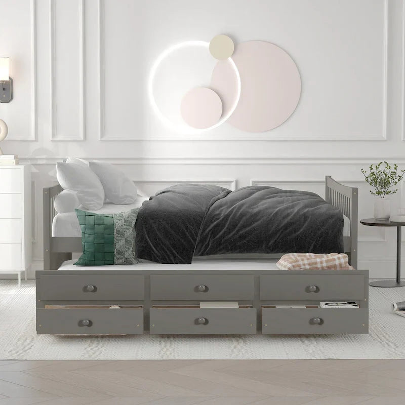 Cama nido doble con cama extraíble individual y cajones de almacenamiento