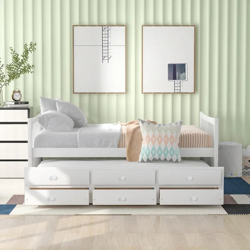 Cama nido doble con cama extraíble individual y cajones de almacenamiento