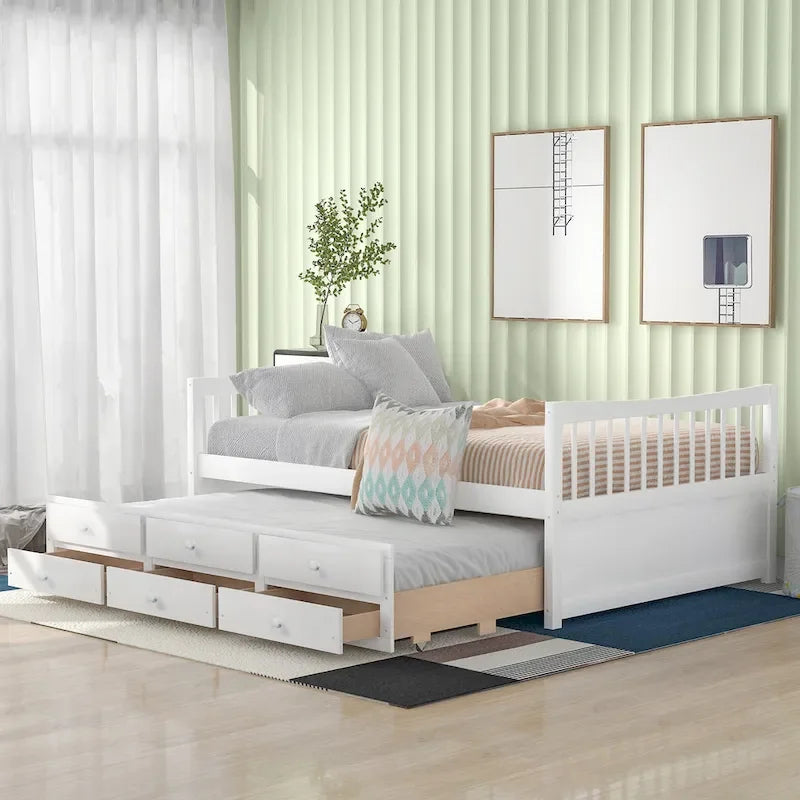 Cama nido doble con cama extraíble individual y cajones de almacenamiento