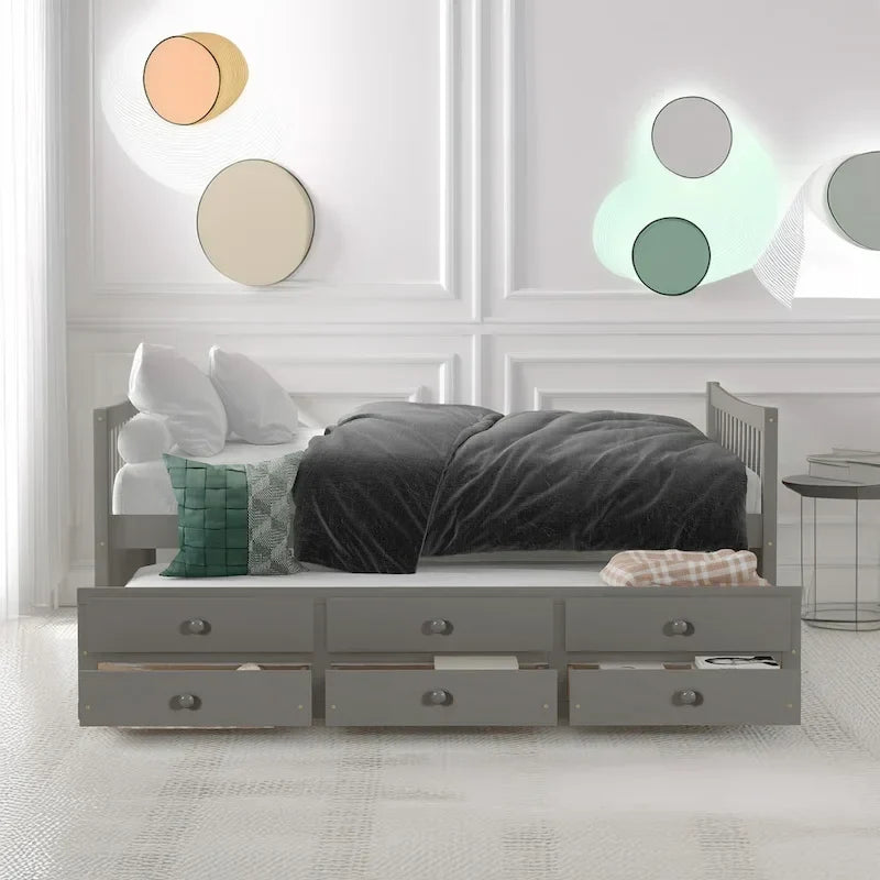 Cama nido doble con cama extraíble individual y cajones de almacenamiento