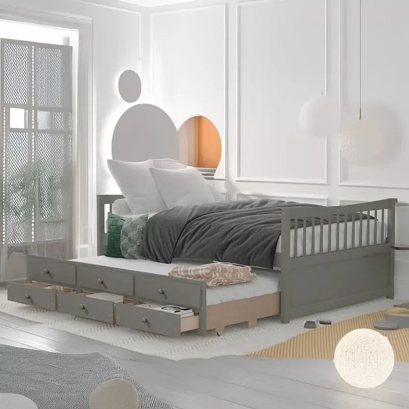Cama nido doble con cama extraíble individual y cajones de almacenamiento