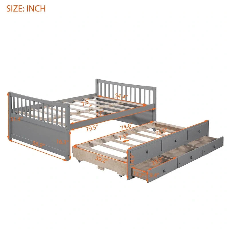 Cama nido doble con cama extraíble individual y cajones de almacenamiento