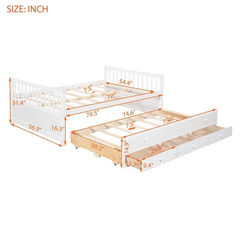 Cama nido doble con cama extraíble individual y cajones de almacenamiento