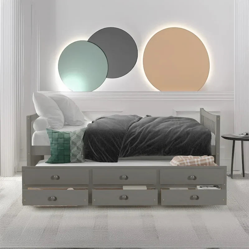 Cama nido doble con cama extraíble individual y cajones de almacenamiento