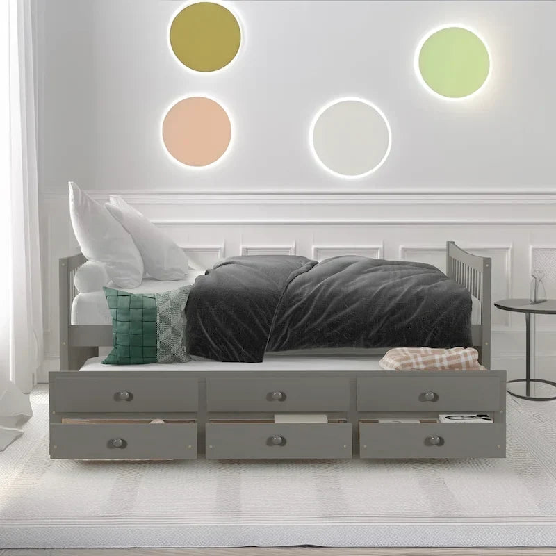 Cama nido doble con cama extraíble individual y cajones de almacenamiento