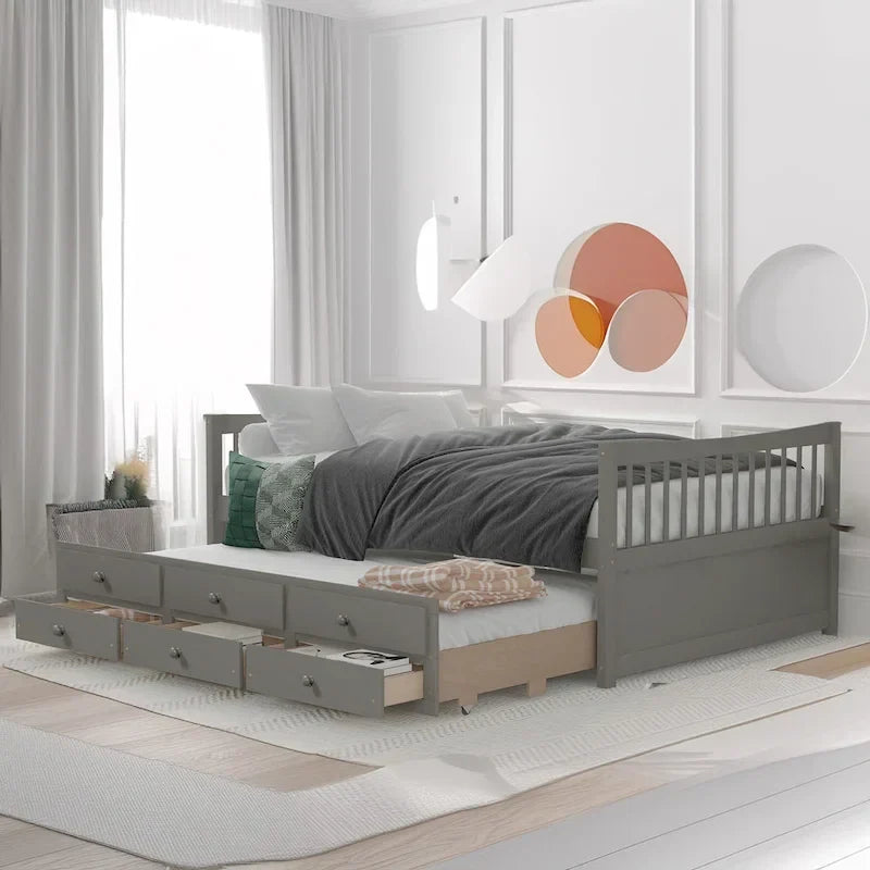Cama nido doble con cama extraíble individual y cajones de almacenamiento