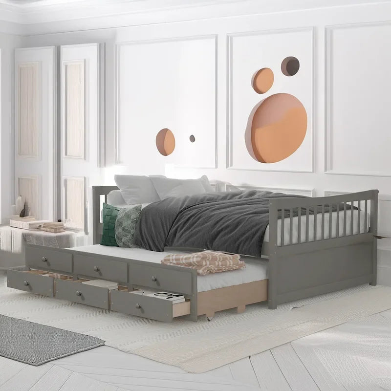 Cama nido doble con cama extraíble individual y cajones de almacenamiento