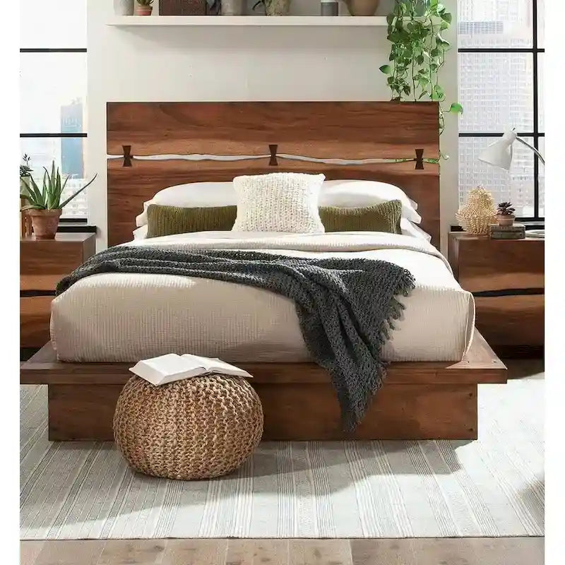 Cama de panel con cabecero calado - Acabado bicolor