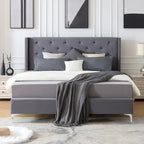 Base de cama tapizada en terciopelo tamaño queen con patas de metal de 6 pulgadas