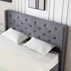 Base de cama tapizada en terciopelo tamaño queen con patas de metal de 6 pulgadas