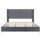 Base de cama tapizada en terciopelo tamaño queen con patas de metal de 6 pulgadas