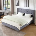 Base de cama tapizada en terciopelo tamaño queen con patas de metal de 6 pulgadas