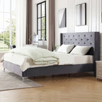 Base de cama tapizada en terciopelo tamaño queen con patas de metal de 6 pulgadas