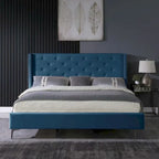 Base de cama tapizada en terciopelo tamaño queen con patas de metal de 6 pulgadas