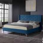Base de cama tapizada en terciopelo tamaño queen con patas de metal de 6 pulgadas