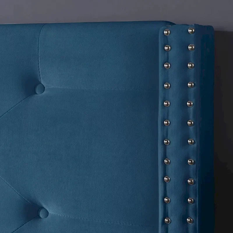 Base de cama tapizada en terciopelo tamaño queen con patas de metal de 6 pulgadas