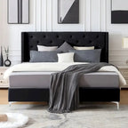 Base de cama tapizada en terciopelo tamaño queen con patas de metal de 6 pulgadas