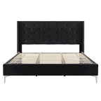 Base de cama tapizada en terciopelo tamaño queen con patas de metal de 6 pulgadas