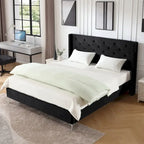 Base de cama tapizada en terciopelo tamaño queen con patas de metal de 6 pulgadas