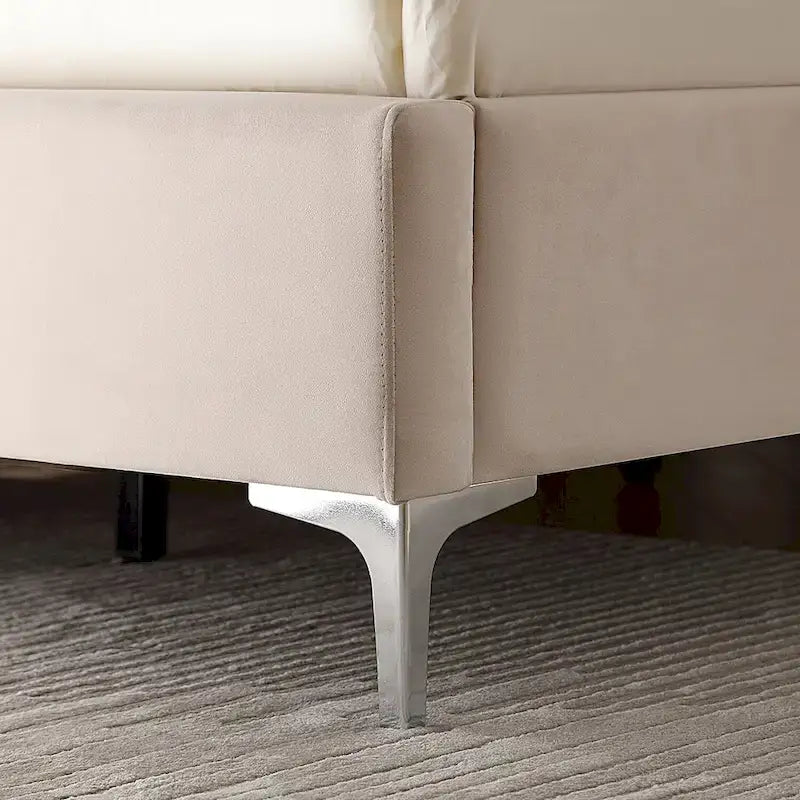 Base de cama tapizada en terciopelo tamaño queen con patas de metal de 6 pulgadas