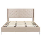Base de cama tapizada en terciopelo tamaño queen con patas de metal de 6 pulgadas