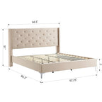 Base de cama tapizada en terciopelo tamaño queen con patas de metal de 6 pulgadas