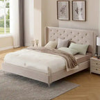 Base de cama tapizada en terciopelo tamaño queen con patas de metal de 6 pulgadas