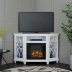 Mueble de TV esquinero de 56 pulgadas con chimenea eléctrica - Blanco