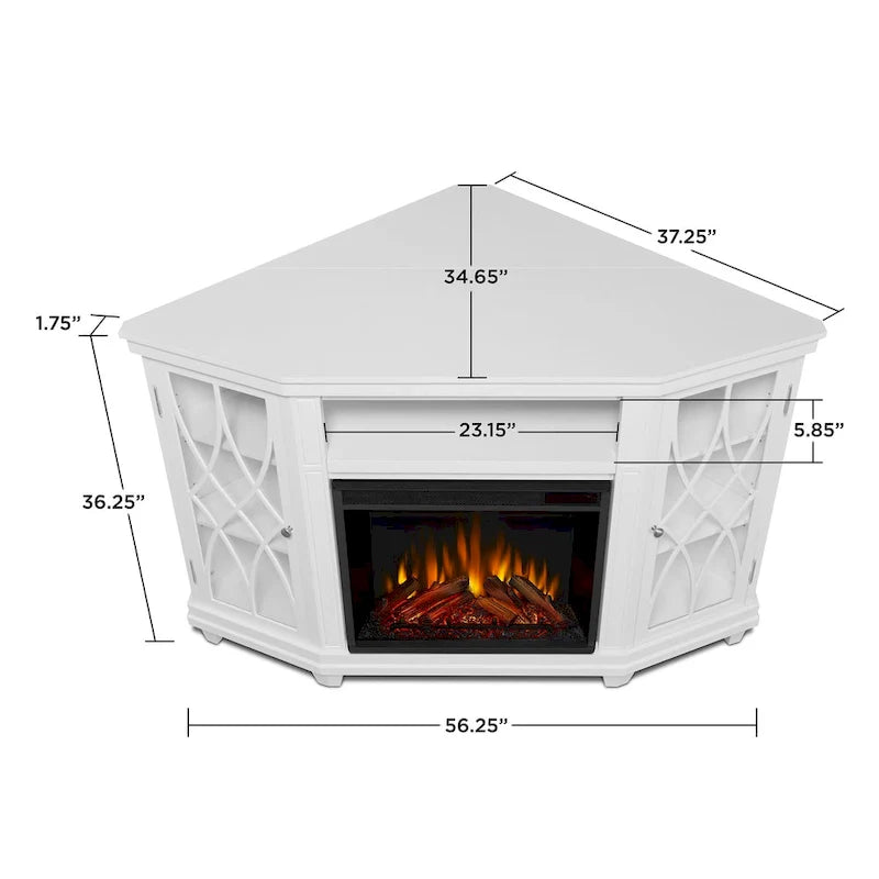 Mueble de TV esquinero de 56 pulgadas con chimenea eléctrica - Blanco