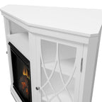 Mueble de TV esquinero de 56 pulgadas con chimenea eléctrica - Blanco