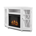 Mueble de TV esquinero de 56 pulgadas con chimenea eléctrica - Blanco