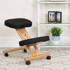 Silla de oficina ergonómica de rodillas de madera en tela