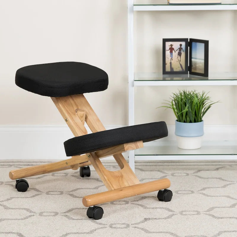 Silla de oficina ergonómica de rodillas de madera en tela