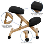 Silla de oficina ergonómica de rodillas de madera en tela