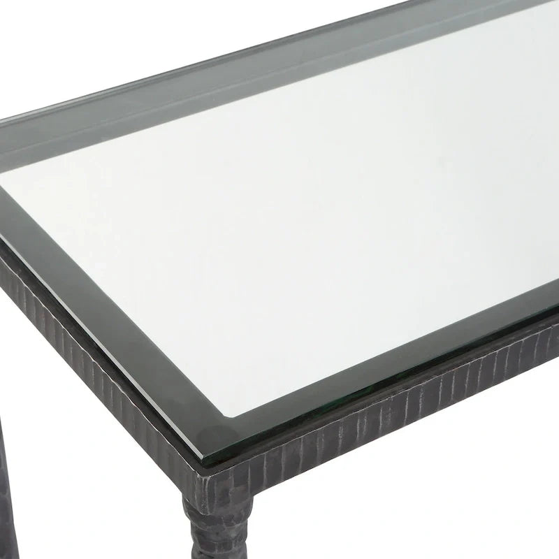 Mesa Consola de Hierro y Vidrio - 63 Anch. x 30 Alt. x 14 Prof.