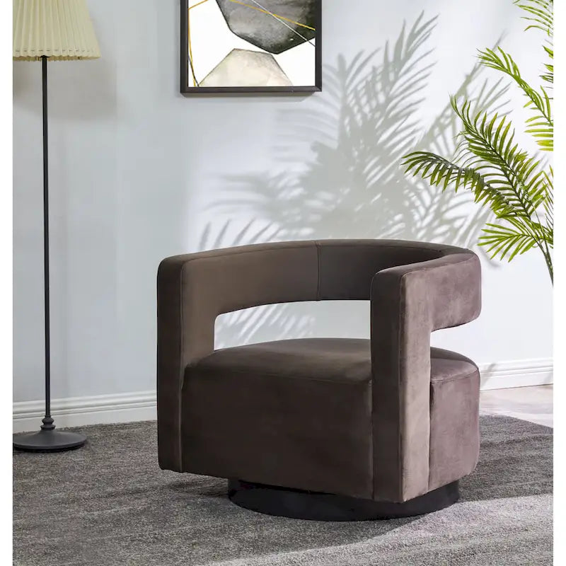 Sillón giratorio tapizado con respaldo calado