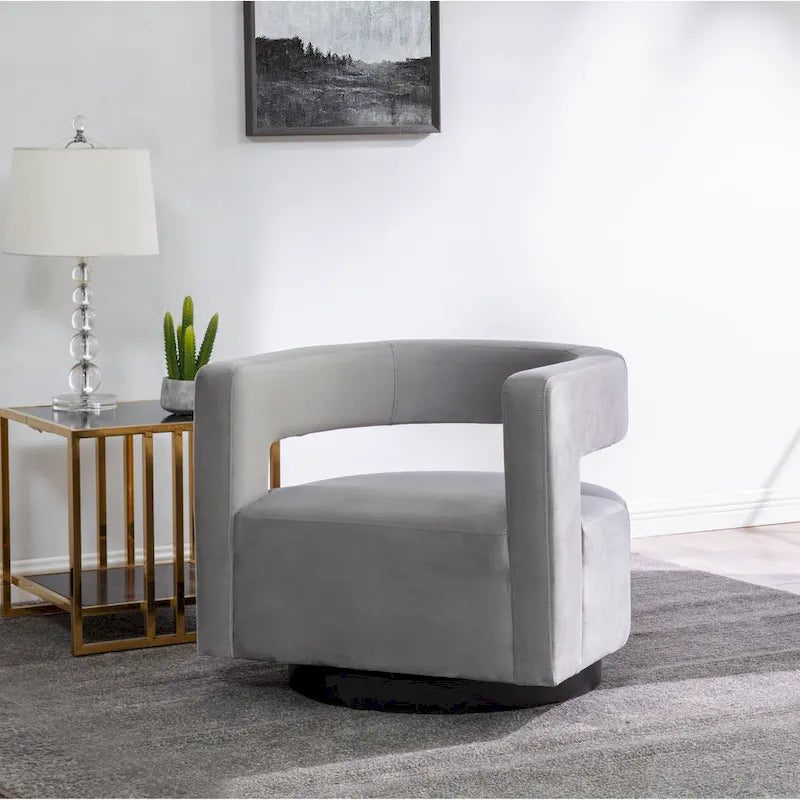Sillón giratorio tapizado con respaldo calado