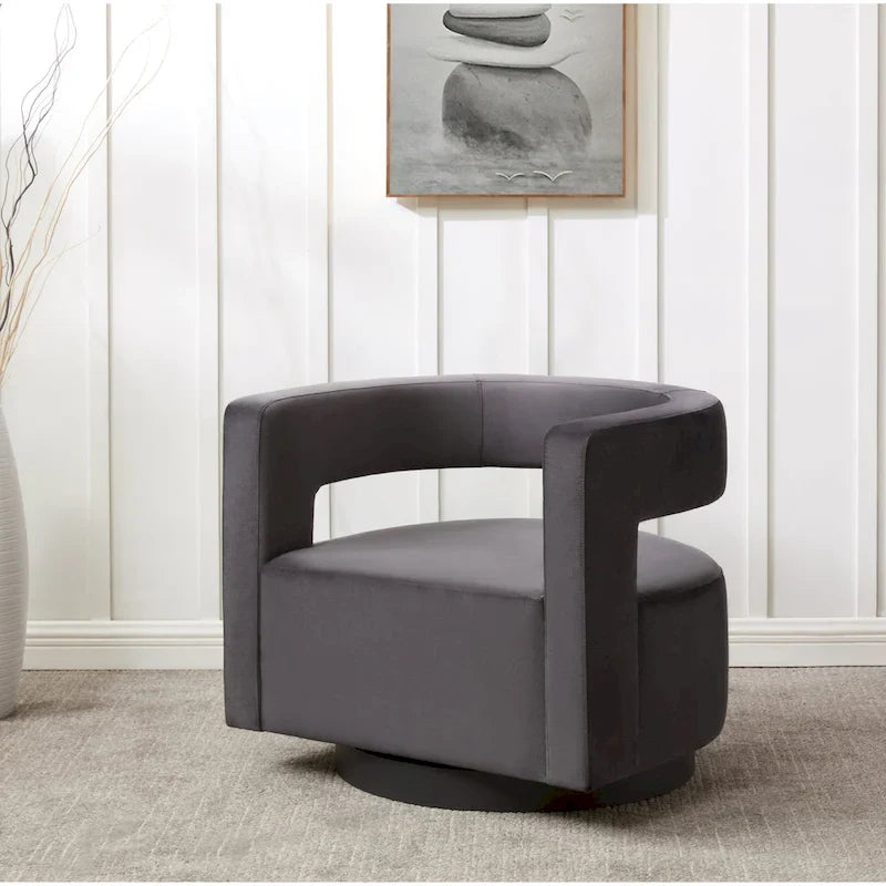 Sillón giratorio tapizado con respaldo calado