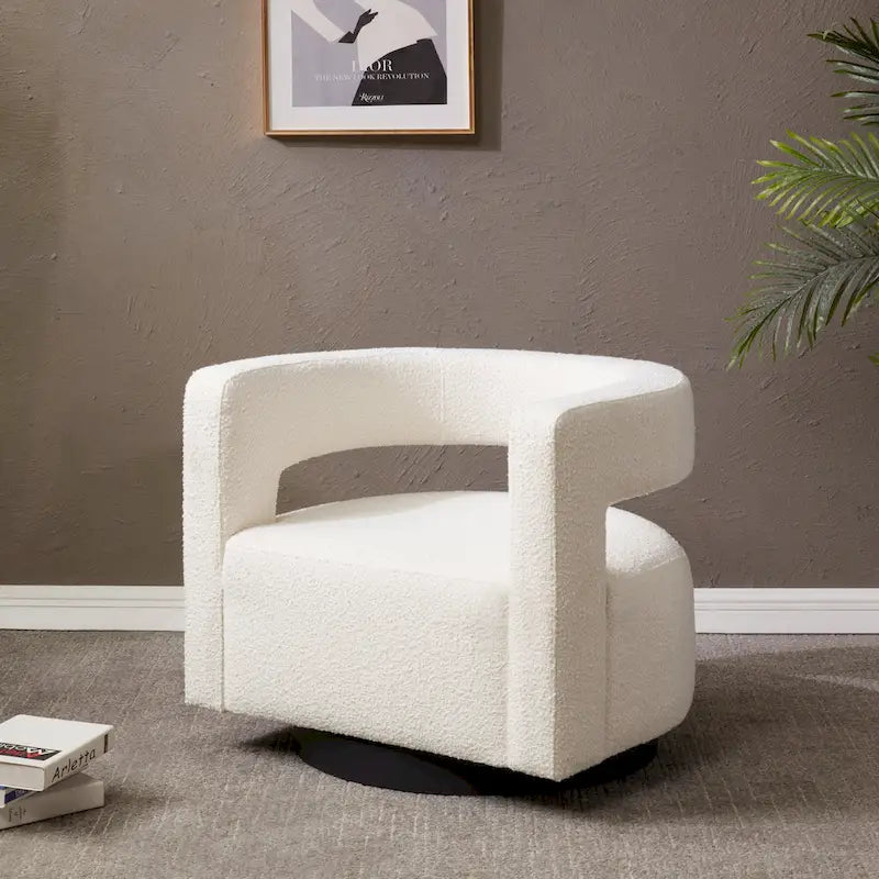 Sillón giratorio tapizado con respaldo calado