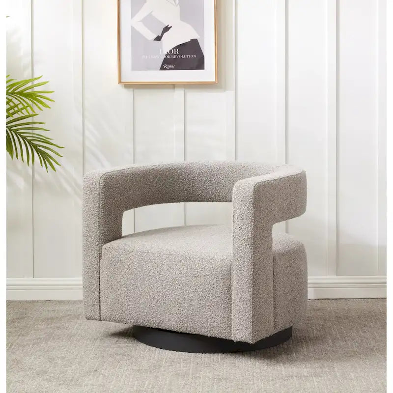 Sillón giratorio tapizado con respaldo calado