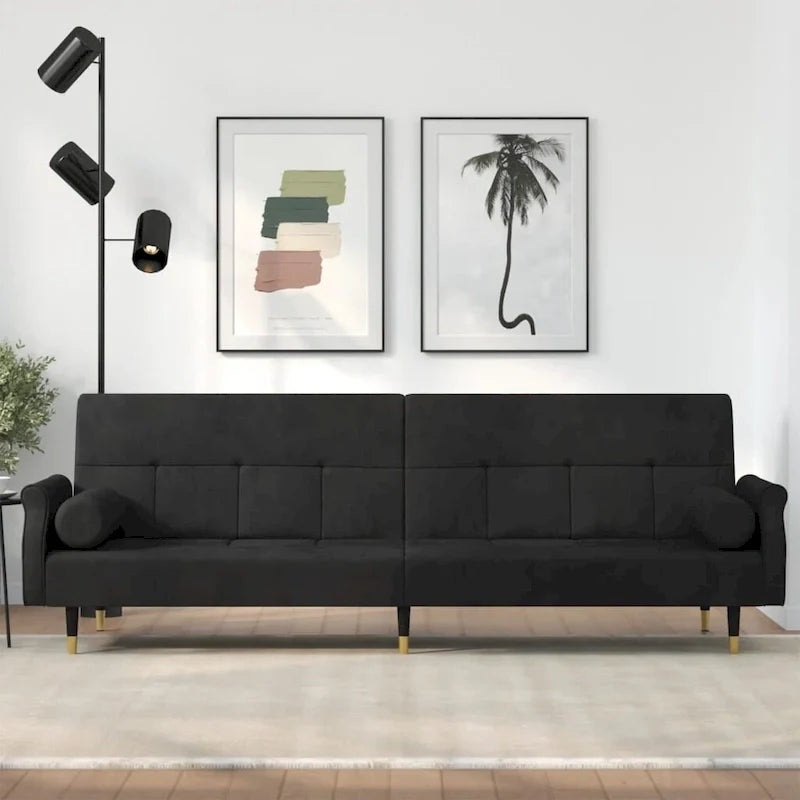 Sofá Cama Biplaza de Terciopelo con Cojines – 85 x 35 x 27.6
