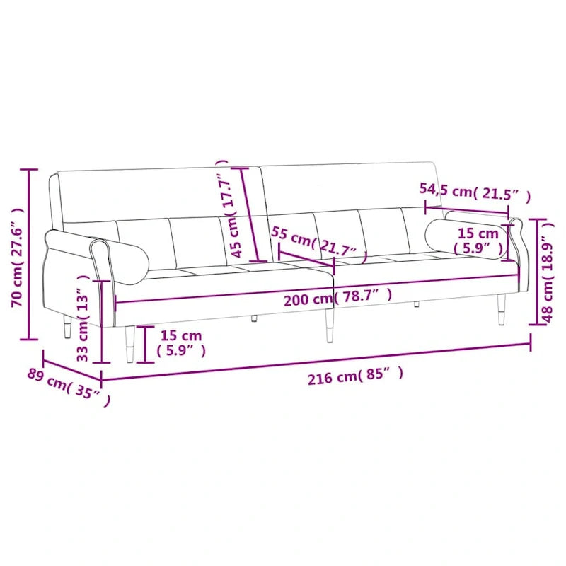 Sofá Cama Biplaza de Terciopelo con Cojines – 85 x 35 x 27.6