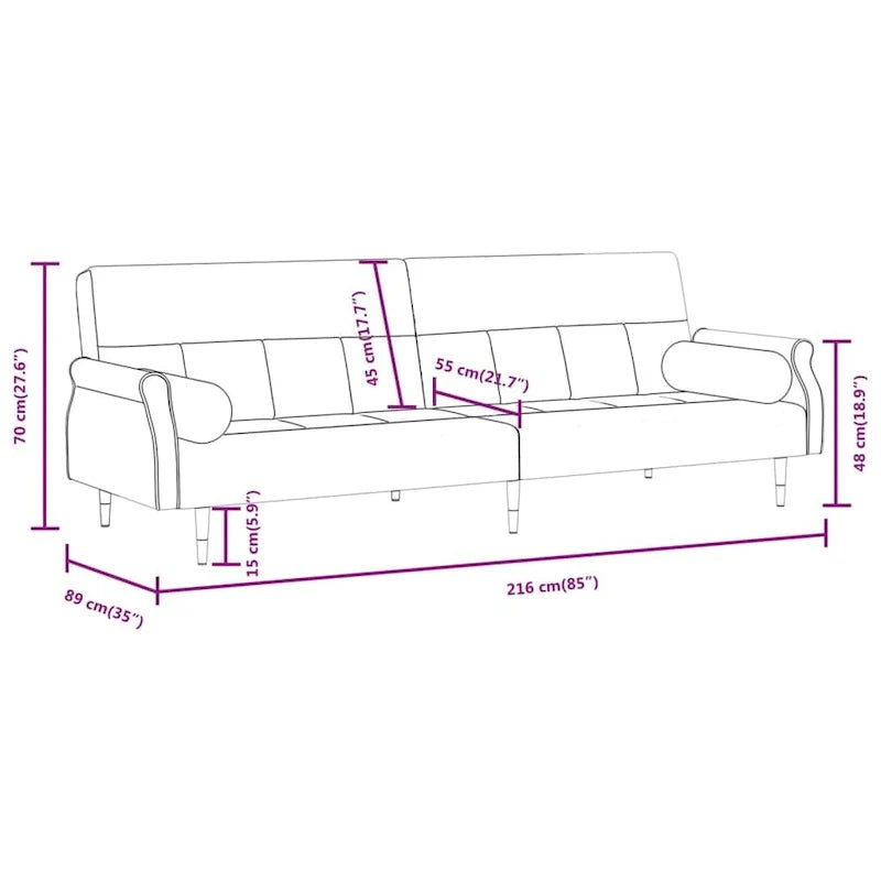 Sofá Cama Biplaza de Terciopelo con Cojines – 85 x 35 x 27.6