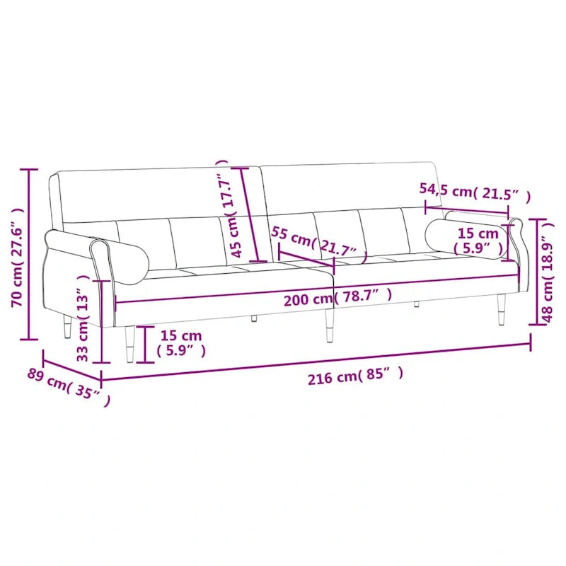 Sofá Cama Biplaza de Terciopelo con Cojines – 85 x 35 x 27.6